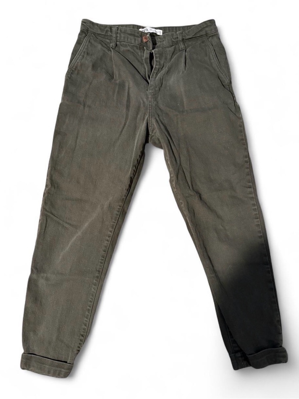 Zara Pleated Chinos in Olive Green